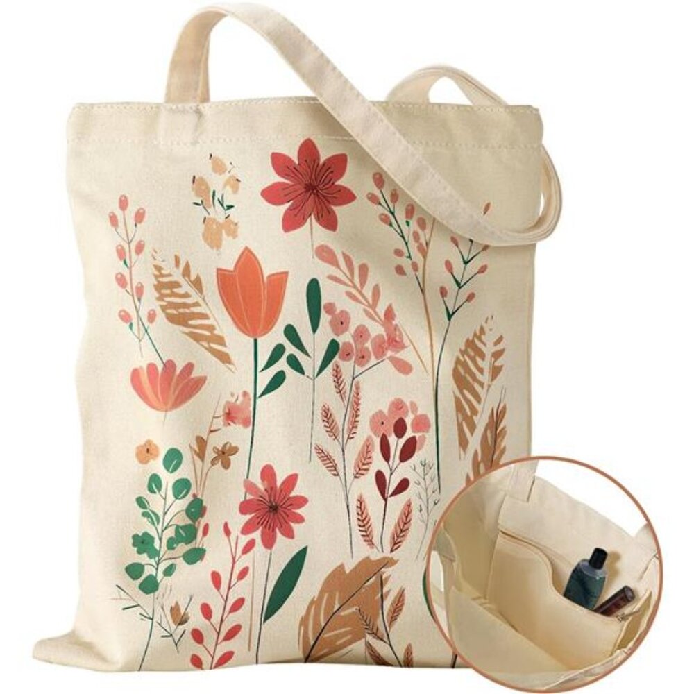 Canvas Tote Bag with Inner Pocket for Women, Cloth Cotton Totes Bag